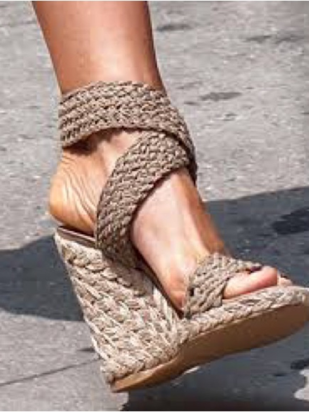 Stuart Weitzman Beige Braided Espadrille Wedge Sandals